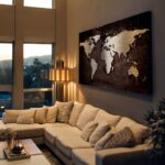 OUTLET Πίνακας σε καμβά GRUNGE METALLIC WORLD MAP 120cm x 80cm