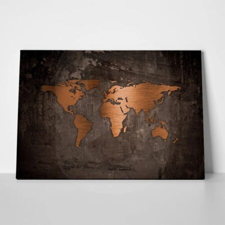 Πινακας σε καμβά BRONZE WORLD MAP - Χαρτες Sticky 1