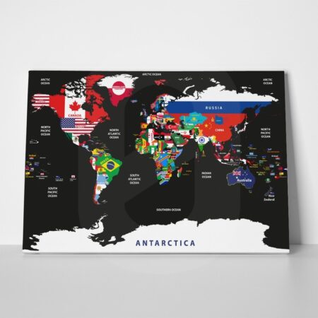 Πινακας σε καμβά COUNTRY FLAGS WORLD MAP - Χαρτες Sticky 1