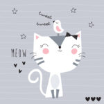 Πίνακας σε καμβά CUTE CAT BIRD VECTOR ILLUSTRATION