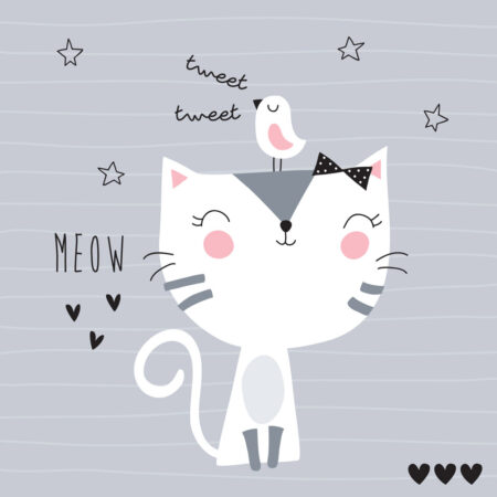 Πίνακας σε καμβά CUTE CAT BIRD VECTOR ILLUSTRATION - Παιδικοι και set Sticky 4
