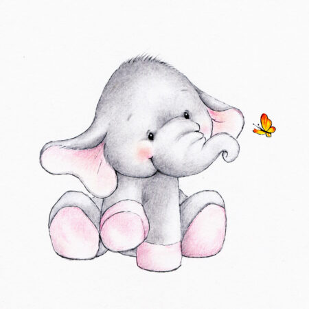 Πίνακας σε καμβά CUTE ELEPHANT WITH BUTTERFLY - Παιδικοι και set Sticky 5