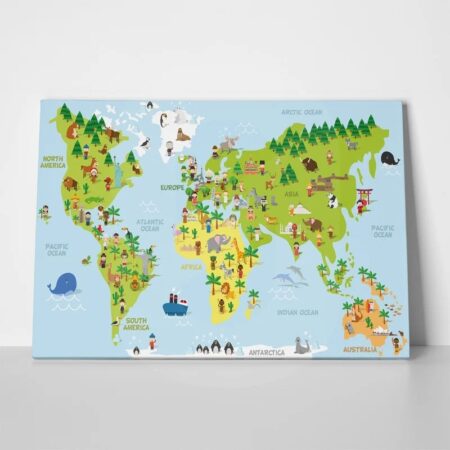 Πινακας σε καμβά DOODLE WORLD MAP - Παιδικοι και set Sticky 1