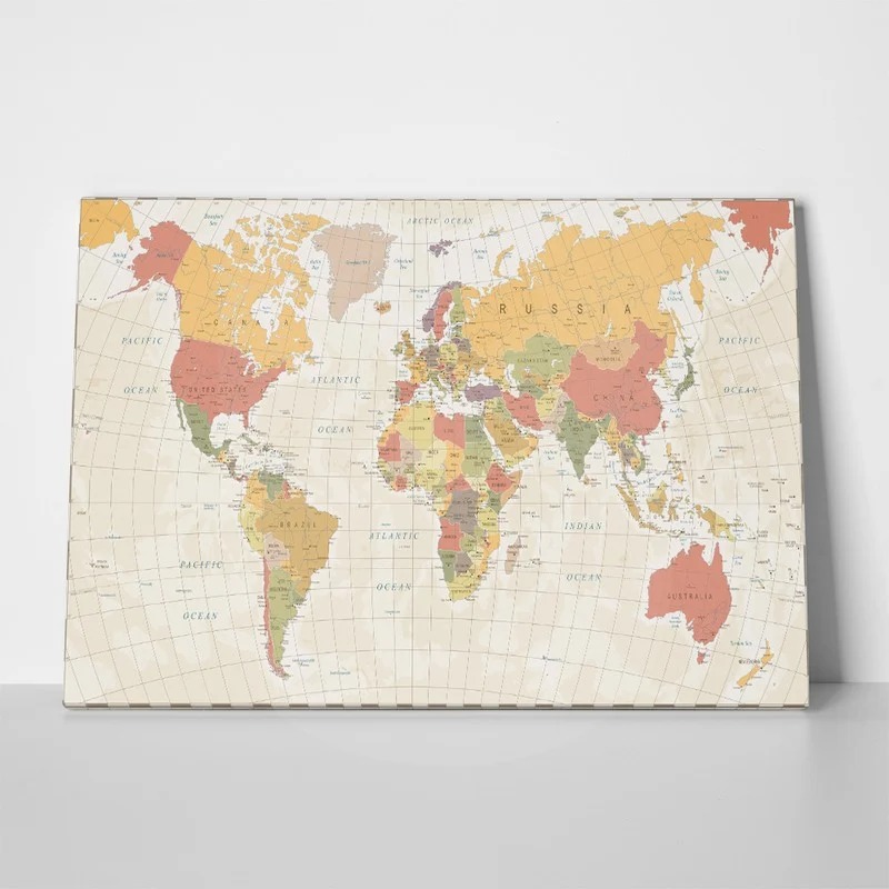 Πινακας σε καμβά DETAILED ILLUSTRATION WORLD MAP