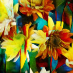 Πίνακας σε καμβά GERBERA AND CHRYSANTHEMUMS CUBISM