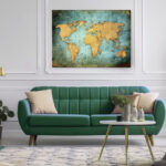 Πινακας σε καμβά GRUNGE ILLUSTRATED WORLD MAP