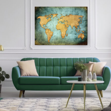 Πινακας σε καμβά GRUNGE ILLUSTRATED WORLD MAP - Χαρτες