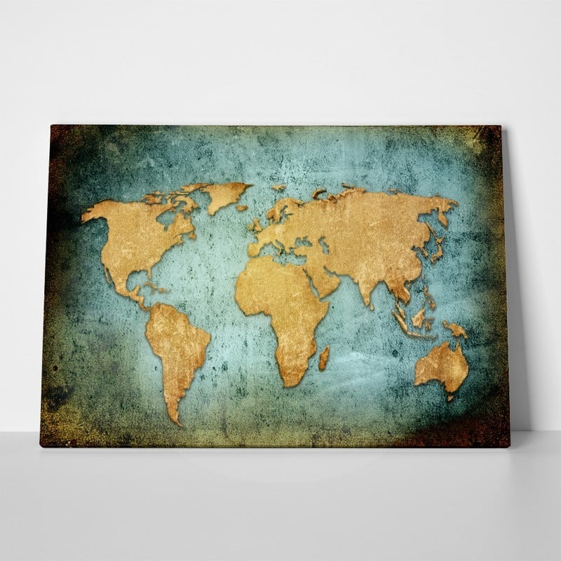 Πινακας σε καμβά GRUNGE ILLUSTRATED WORLD MAP