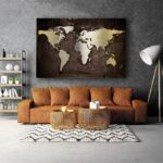 OUTLET Πίνακας σε καμβά GRUNGE METALLIC WORLD MAP 120cm x 80cm