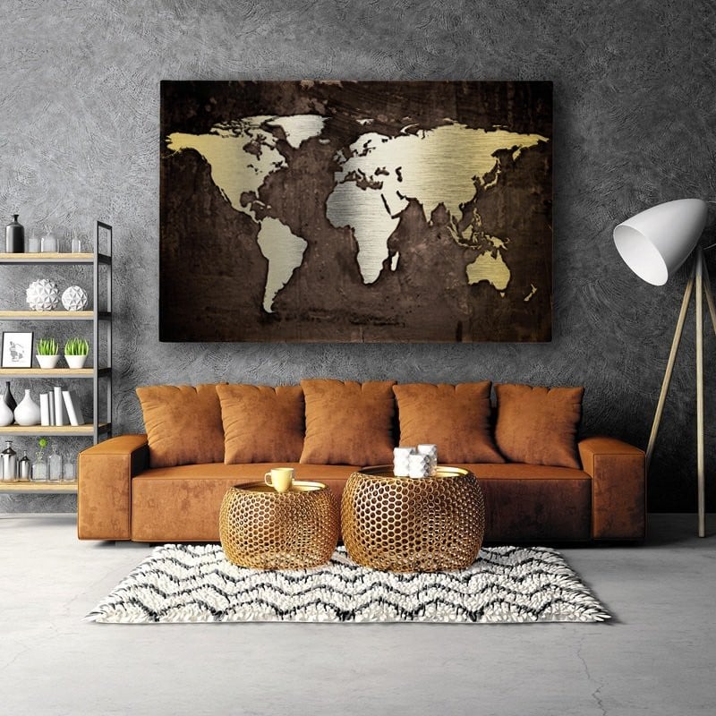 OUTLET Πίνακας σε καμβά GRUNGE METALLIC WORLD MAP 120cm x 80cm