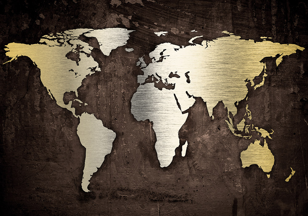 OUTLET Πίνακας σε καμβά GRUNGE METALLIC WORLD MAP 120cm x 80cm