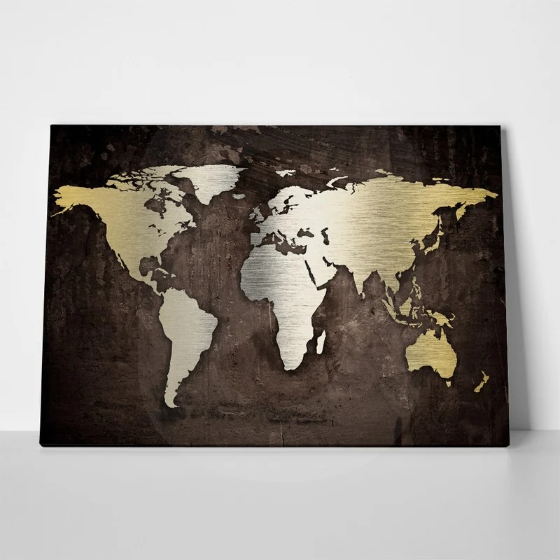 OUTLET Πίνακας σε καμβά GRUNGE METALLIC WORLD MAP 120cm x 80cm