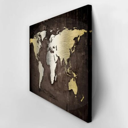 OUTLET Πίνακας σε καμβά GRUNGE METALLIC WORLD MAP 120cm x 80cm - OUTLET Sticky 4