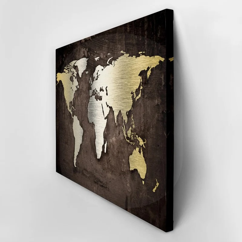 OUTLET Πίνακας σε καμβά GRUNGE METALLIC WORLD MAP 120cm x 80cm