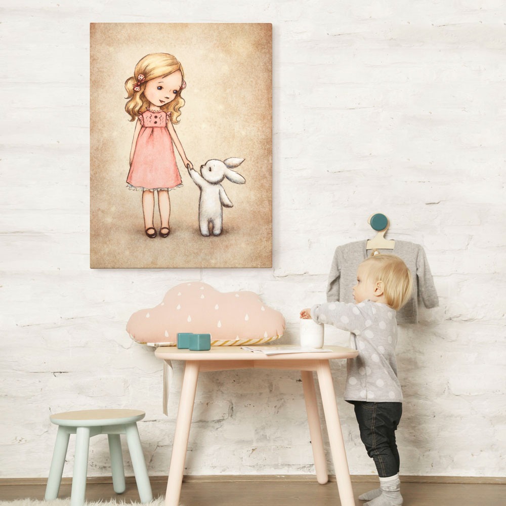 Πινακας σε καμβά LITTLE GIRL BUNNY VINTAGE