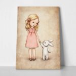 Πινακας σε καμβά LITTLE GIRL BUNNY VINTAGE
