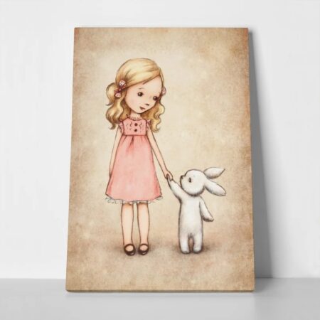 Πινακας σε καμβά LITTLE GIRL BUNNY VINTAGE - Παιδικοι και set Sticky 1