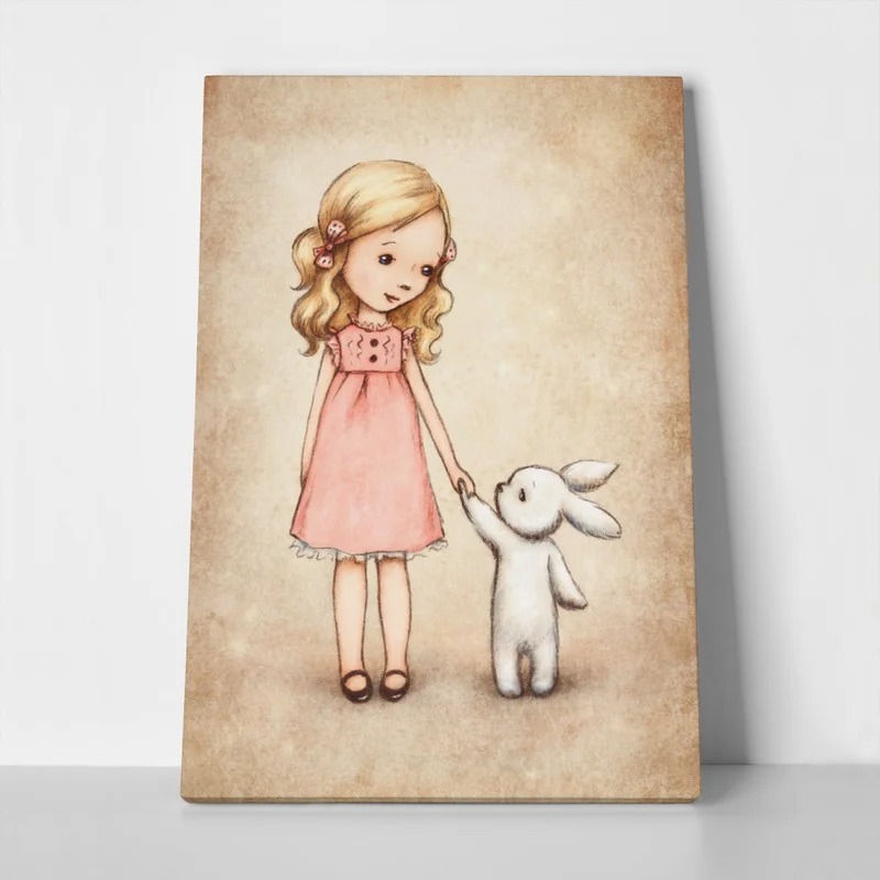 Πινακας σε καμβά LITTLE GIRL BUNNY VINTAGE