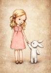 Πινακας σε καμβά LITTLE GIRL BUNNY VINTAGE