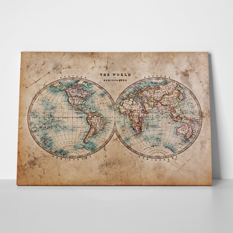 Πινακας σε καμβά OLD STAINED WORLD MAP 1800