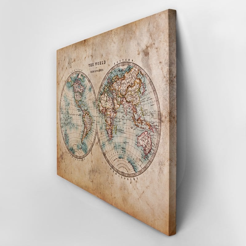 Πινακας σε καμβά OLD STAINED WORLD MAP 1800