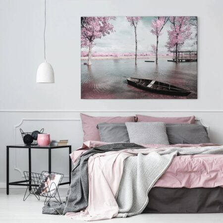 Πινακας σε καμβά PINK LAKE BOAT