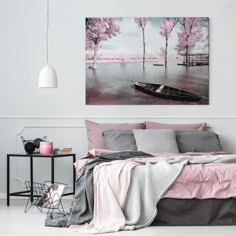 Πινακας σε καμβά PINK LAKE BOAT