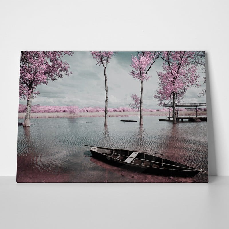 Πινακας σε καμβά PINK LAKE BOAT