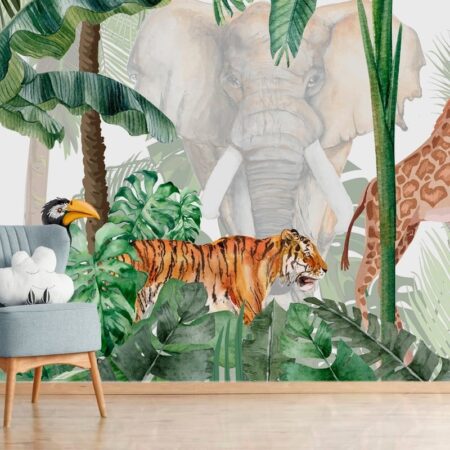 Αυτοκόλλητη Ταπετσαρία τοίχου TROPICAL JUNGLE WATERCOLOR - Παιδικές Ταπετσαρίες Sticky 2