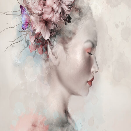 Πινακας σε καμβά WATERCOLOR PORTRAIT OF A WOMAN WITH LILIES - Πορτραιτα και Φιγουρες Sticky 5
