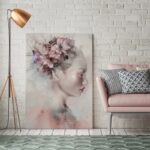 Πινακας σε καμβά WATERCOLOR PORTRAIT OF A WOMAN WITH LILIES