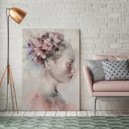 Πινακας σε καμβά WATERCOLOR PORTRAIT OF A WOMAN WITH LILIES - Πορτραιτα και Φιγουρες