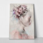 Πινακας σε καμβά WATERCOLOR PORTRAIT OF A WOMAN WITH LILIES