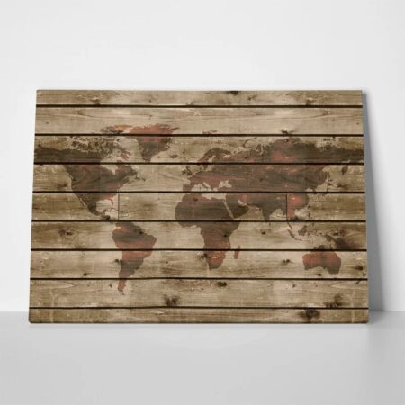 Πινακας σε καμβά WOODEN WORLD MAP - Χαρτες Sticky 1
