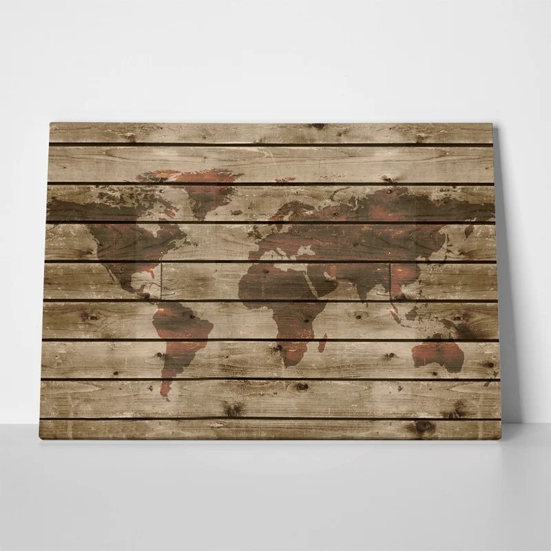 Πινακας σε καμβά WOODEN WORLD MAP