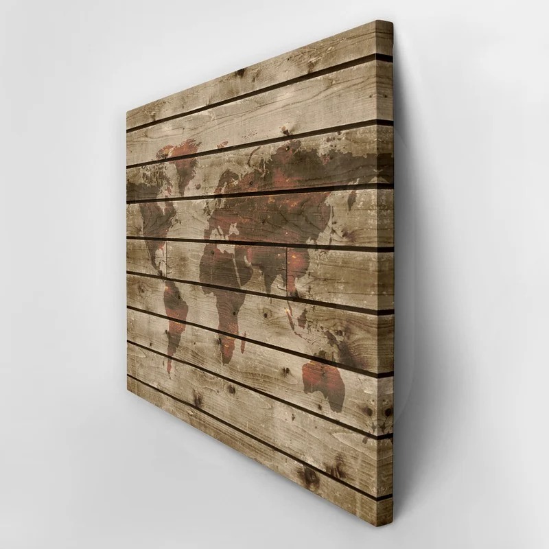 Πινακας σε καμβά WOODEN WORLD MAP