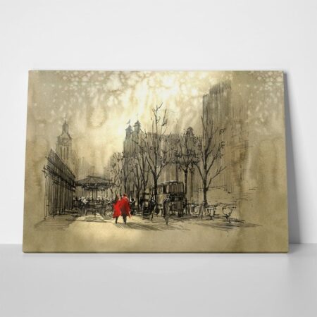 Πινακας σε καμβά COUPLE IN RED WALKING - Λονδινο