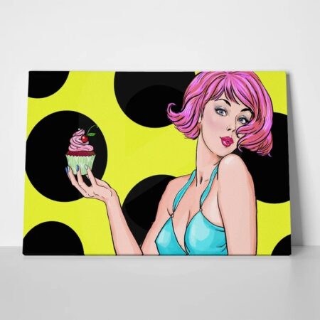 Πινακας σε καμβά CUPCAKE WOMAN POP ART - Πορτραιτα και Φιγουρες