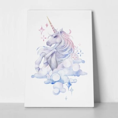 Πινακας σε καμβά CUTE WATERCOLOR UNICORN SKY HAND DRAWN