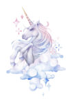 Πινακας σε καμβά CUTE WATERCOLOR UNICORN SKY HAND DRAWN