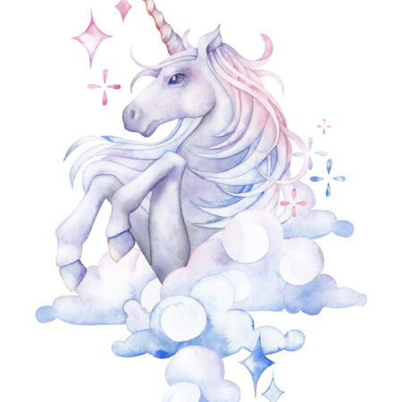 Πινακας σε καμβά CUTE WATERCOLOR UNICORN SKY HAND DRAWN - Παιδικοι και set Sticky 4