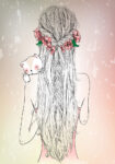 Πινακας σε καμβά HAND DRAWN LONGHAIR YOUNG GIRL WITH CAT