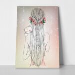 Πινακας σε καμβά HAND DRAWN LONGHAIR YOUNG GIRL WITH CAT