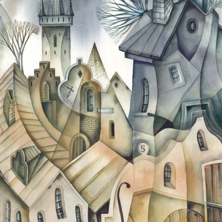 Πινακας σε καμβά OLD TOWN CUBISTIC BEIGE GREY - Εργα Τεχνης Sticky 4