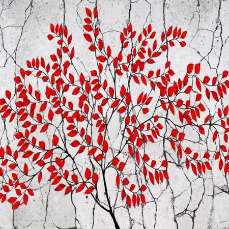 Πινακας σε καμβά RED TREE ON GREY BACKGROUND - Εργα Τεχνης Sticky 5