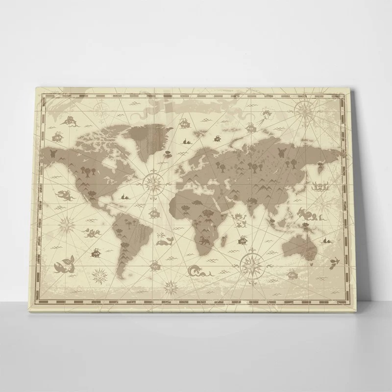 Πινακας σε καμβά RETRO STYLED WORLD MAP