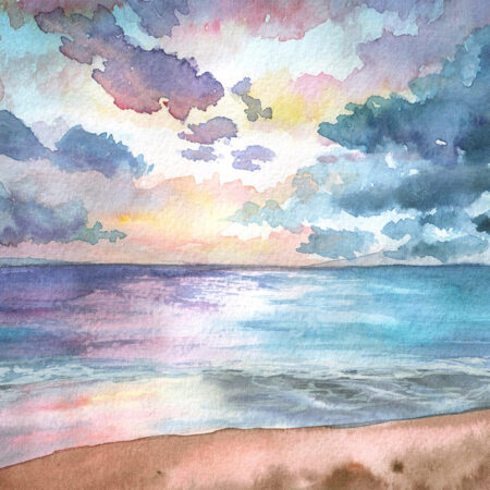 Πινακας σε καμβά SEASCAPE SUNSET WATERCOLOR - Παραλιες Sticky 5