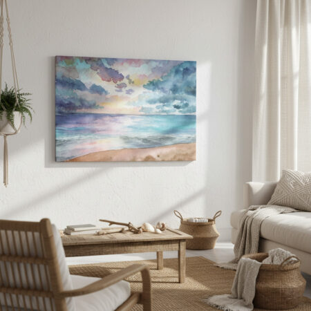 Πινακας σε καμβά SEASCAPE SUNSET WATERCOLOR - Παραλιες