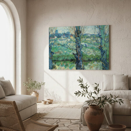 Πινακας σε καμβά VAN GOGH - ORCHARD IN BLOSSOM WITH VIEW OF ARLES - Vincent Van Gogh