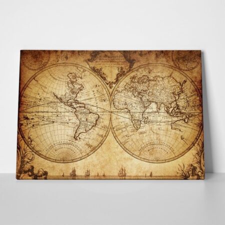 Πινακας σε καμβά VINTAGE WORLD MAP 1733 - Χαρτες